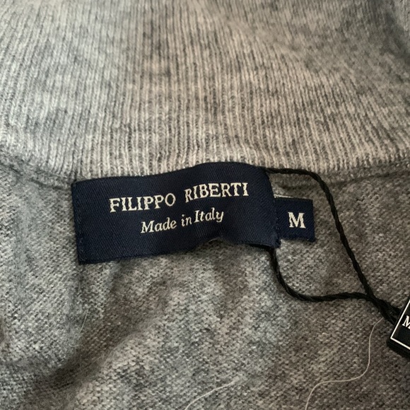 📌 Filippo Riberti cashmere wool blend 1/4 zip pullover sweater gray M - Picture 5 of 9